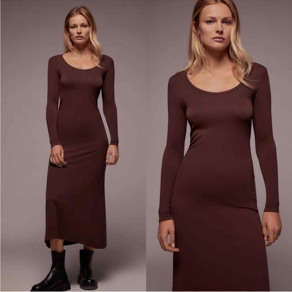 Zara Soft Long Knit Burgundy Purple Dress